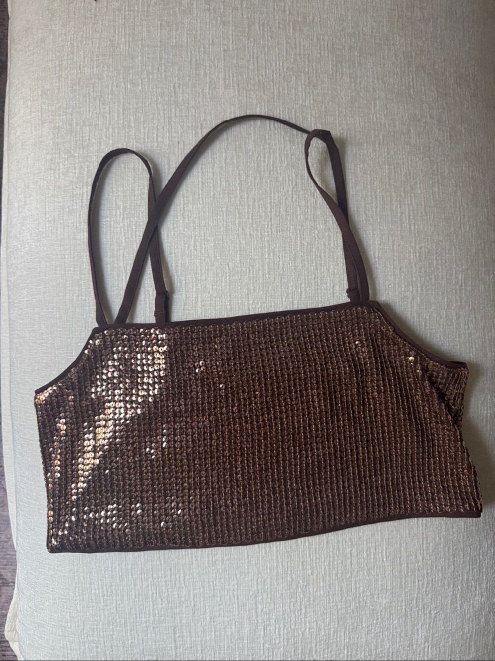 & Other Stories Brown Sequin Crop Cami Top